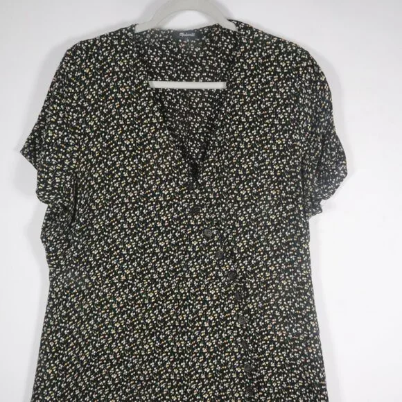 Madewell Women Button-Wrap Dress in Playground Posies Dress Size L Black Floral - Picture 2 of 16